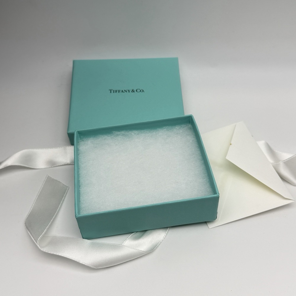 EMPTY Tiffany & Co Blue Jewelry Gift Box w Ribbon & Cotton Filling 4x3.5x1.5"